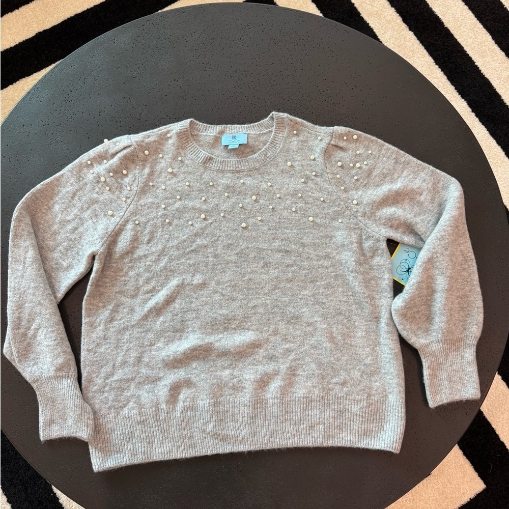 CECE MACY'S Scattered Faux Pearl Heathered Gray Sweater Size XL NWT - Picture 4 of 7